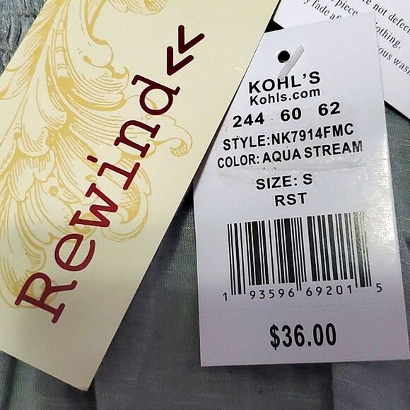 Rewind Aqua Stream Smocking Flutter Sleeves Flowy Boho Top - Picture 9 of 9